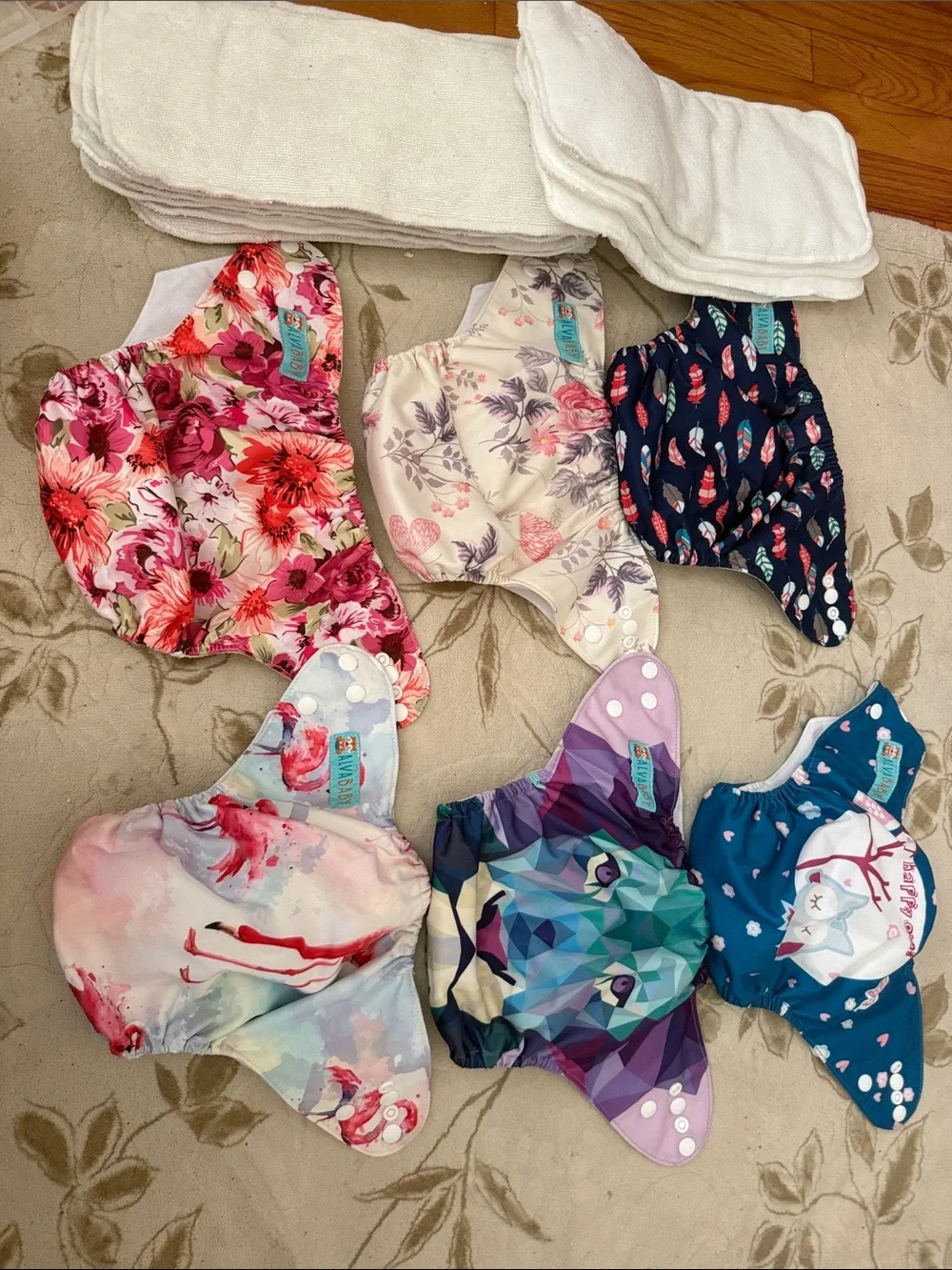 Alva baby cloth Diapers 6-Pack, 12 liners (8 used, 4 new)